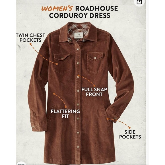 Legendary Whitetails Roadhouse Corduroy snap front Dress in rust size S/M - Picture 11 of 14